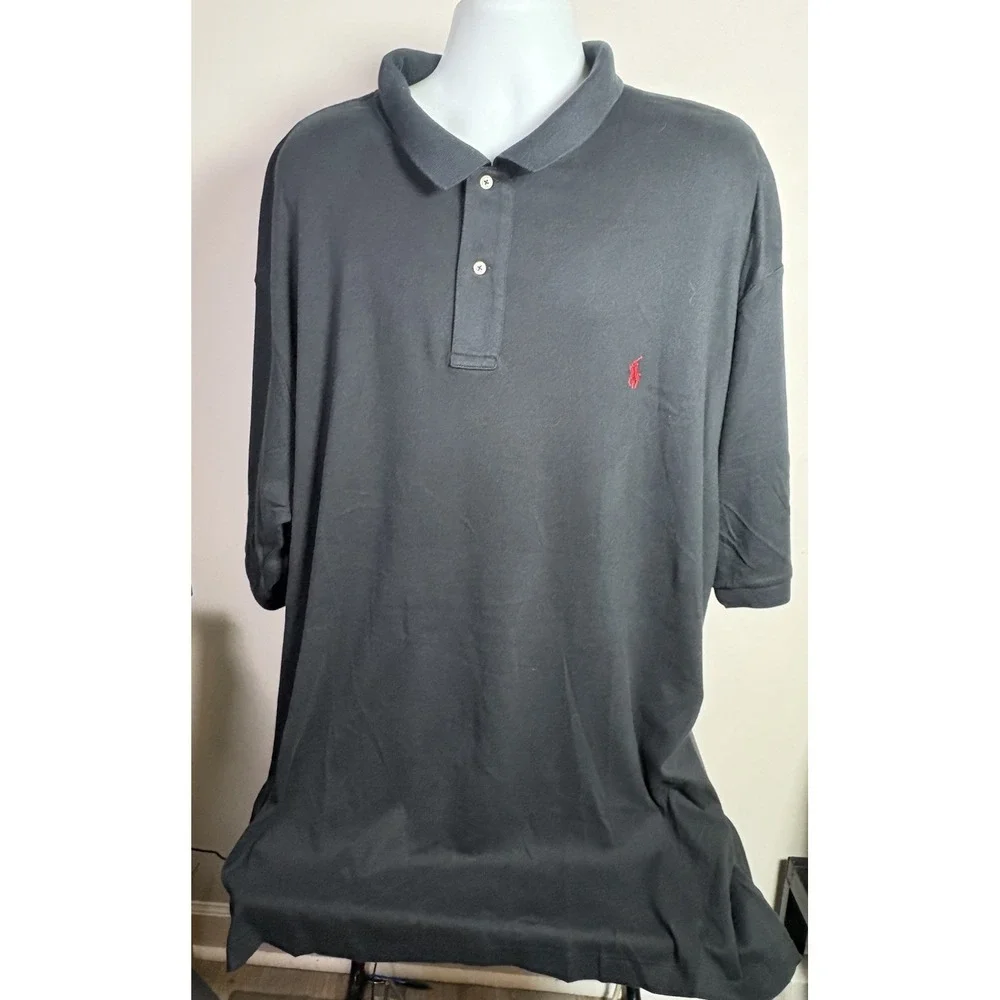Polo Ralph Lauren Polo Shirt Men 4XLT Black Cotton Short Sleeve Red Pony